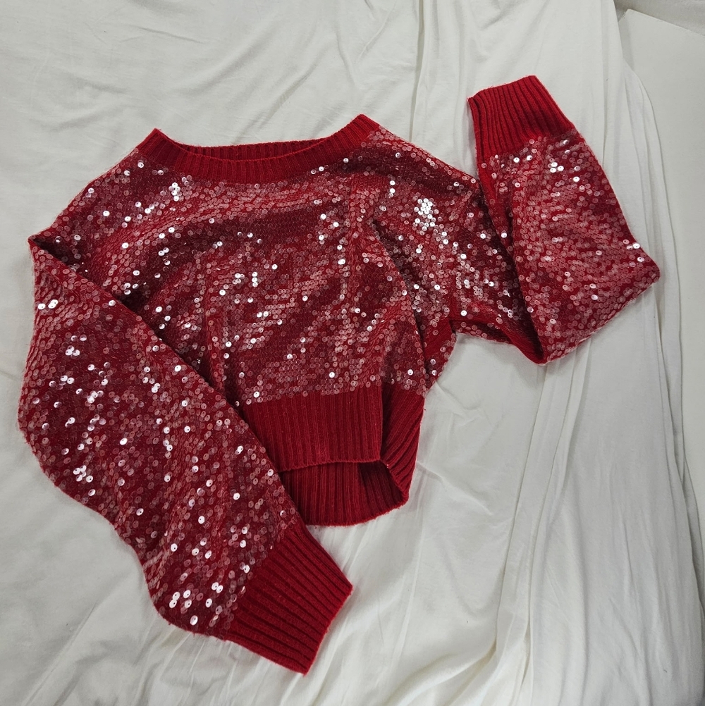 Red Women's Sequin Knit Sweater Used